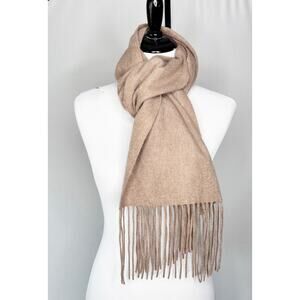 Pur Cashmere Tan Quiet Luxury Fringed Neck Scarf 66" x 12" N‎ Cashmere Fine Wool
